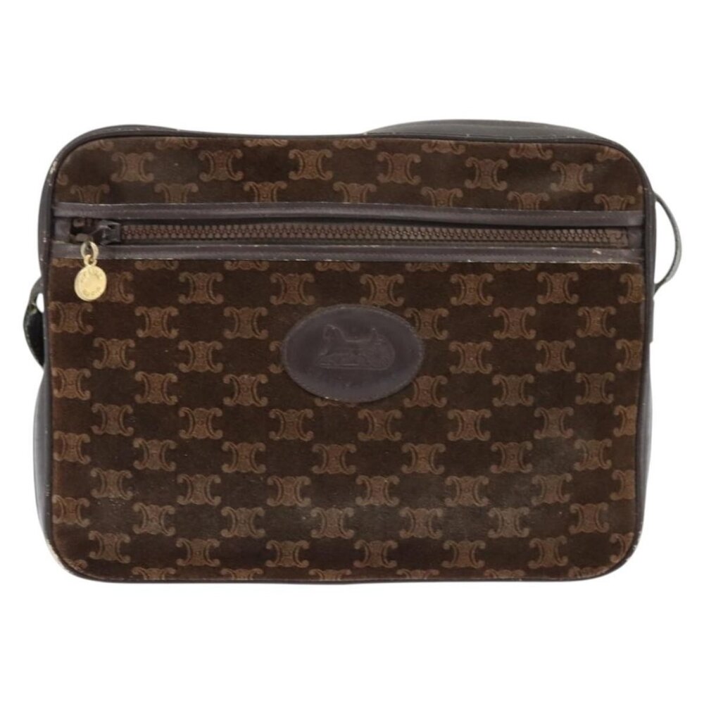 Authentic CELINE Macadam Canvas Shoulder Bag Suede Brown Gold - Picture 5 of 16